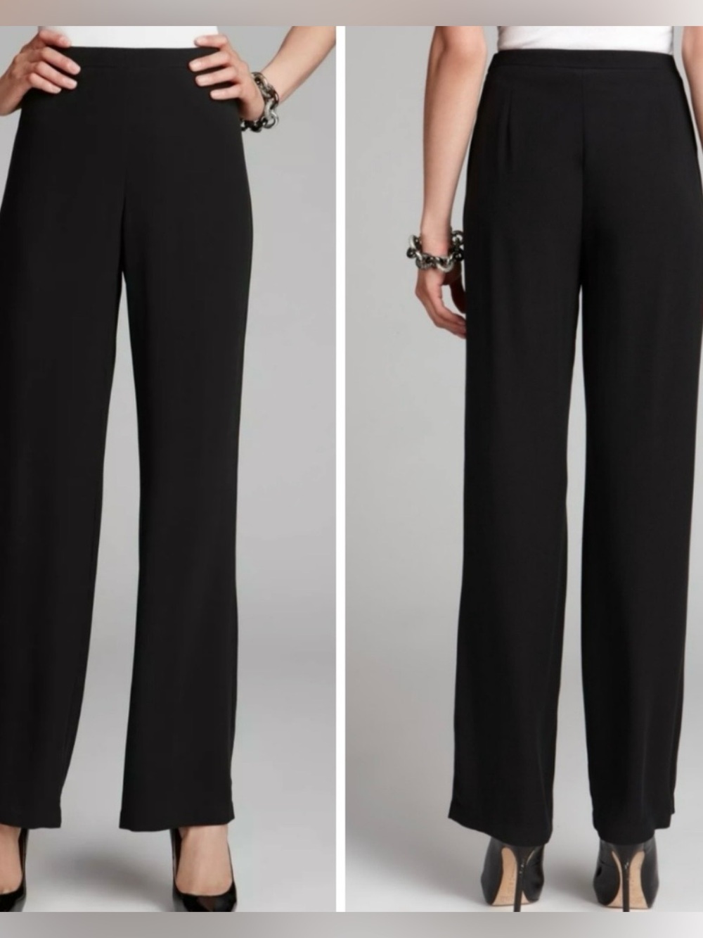 Eileen Fisher Black 100% Silk Straight Leg Pants Size 4